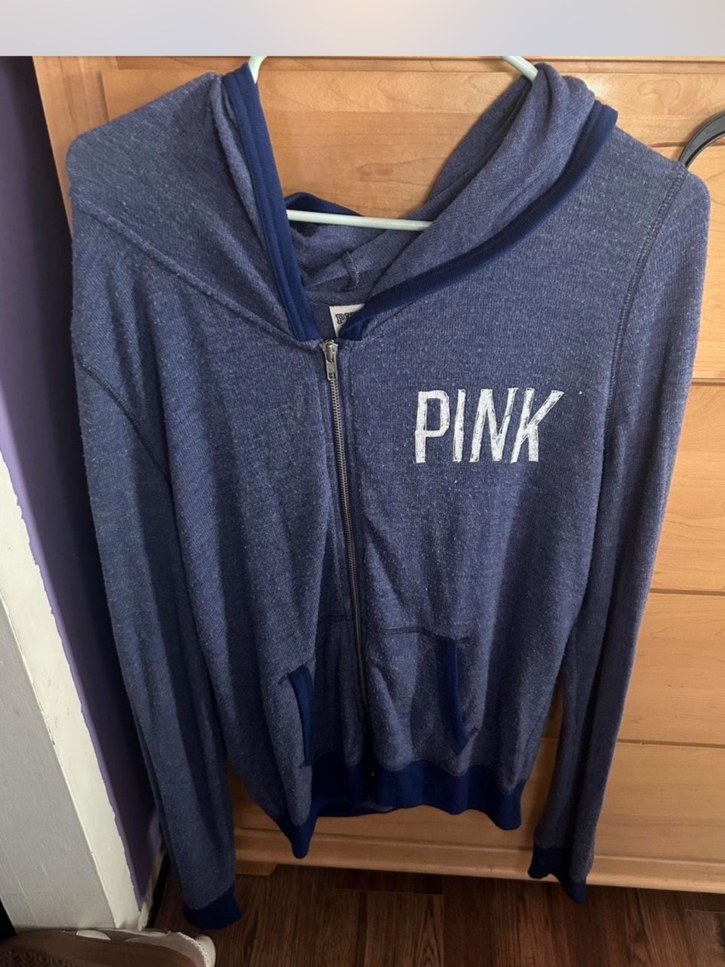 Pink Victoria's Secret Navy Heather Zip Hoodie